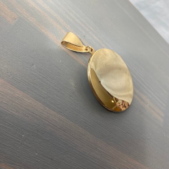 Vintage Enamel Locket Pendant Royal Blue Oval Goldtone Multicolor Floral Fruits - Picture 2 of 5